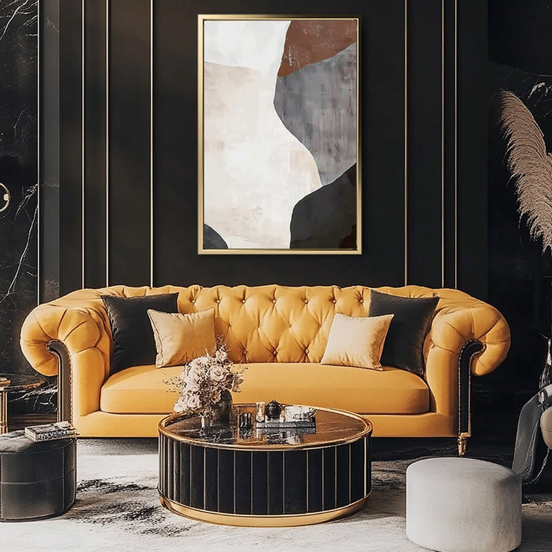 Canvas Wall Art Stretched Over Wooden Frame with Floating Frame and Earth Tones Abstract Painting CV4152 - Al Rugaib Furniture