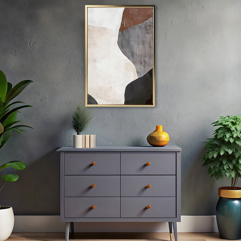 Canvas Wall Art Stretched Over Wooden Frame with Floating Frame and Earth Tones Abstract Painting CV4152 - Al Rugaib Furniture