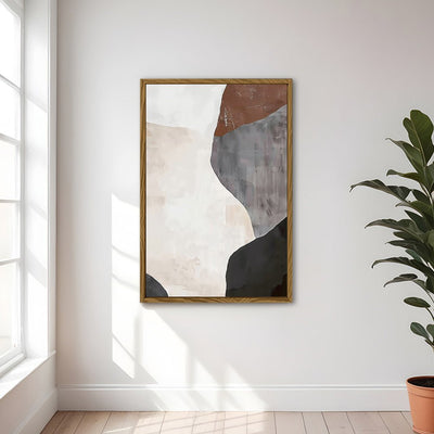 Canvas Wall Art Stretched Over Wooden Frame with Floating Frame and Earth Tones Abstract Painting CV4152 - Al Rugaib Furniture