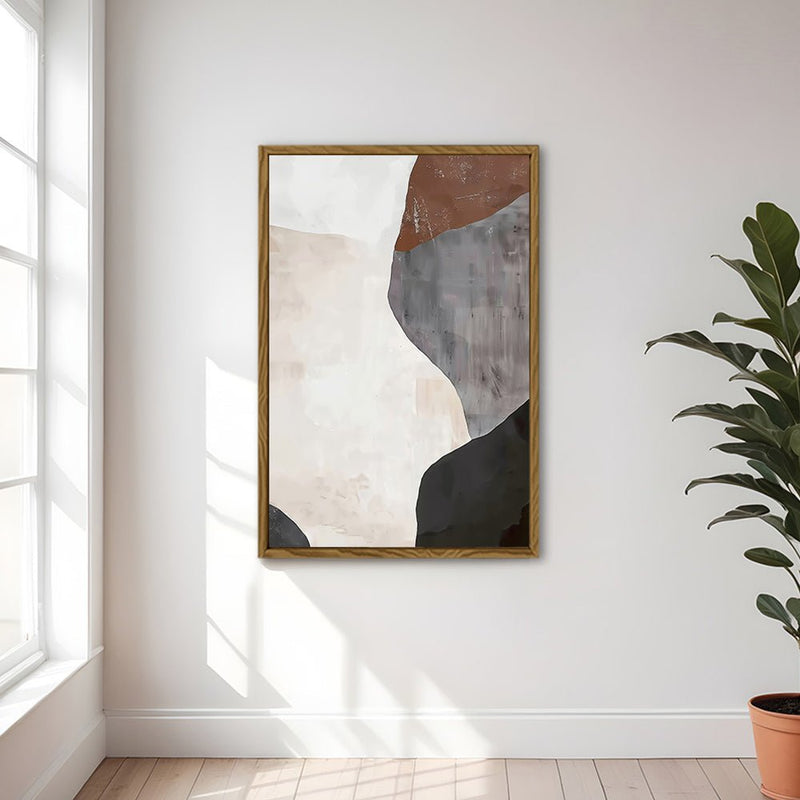 Canvas Wall Art Stretched Over Wooden Frame with Floating Frame and Earth Tones Abstract Painting CV4152 - Al Rugaib Furniture