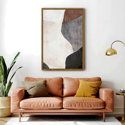Canvas Wall Art Stretched Over Wooden Frame with Floating Frame and Earth Tones Abstract Painting CV4152 - Al Rugaib Furniture