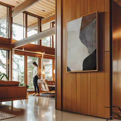 Canvas Wall Art Stretched Over Wooden Frame with Floating Frame and Earth Tones Abstract Painting CV4152 - Al Rugaib Furniture