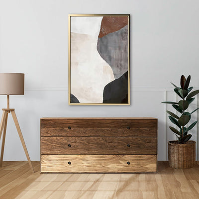 Canvas Wall Art Stretched Over Wooden Frame with Floating Frame and Earth Tones Abstract Painting CV4152 - Al Rugaib Furniture