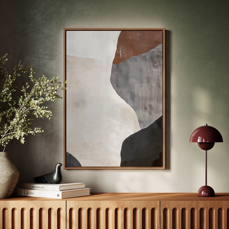 Canvas Wall Art Stretched Over Wooden Frame with Floating Frame and Earth Tones Abstract Painting CV4152 - Al Rugaib Furniture