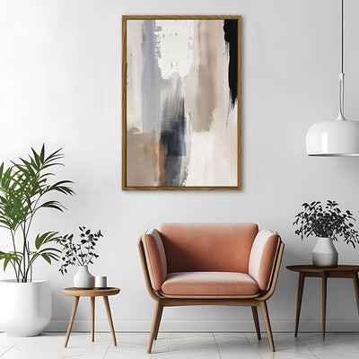 Canvas Wall Art Stretched Over Wooden Frame with Floating Frame and Earth Tones Abstract Painting CV4153 - Al Rugaib Furniture