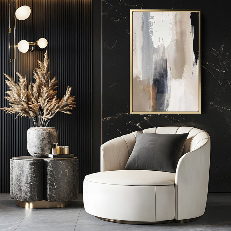 Canvas Wall Art Stretched Over Wooden Frame with Floating Frame and Earth Tones Abstract Painting CV4153 - Al Rugaib Furniture