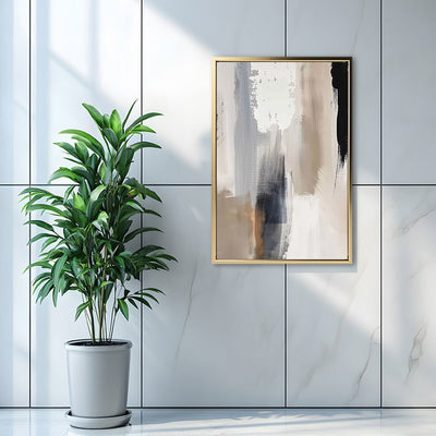 Canvas Wall Art Stretched Over Wooden Frame with Floating Frame and Earth Tones Abstract Painting CV4153 - Al Rugaib Furniture