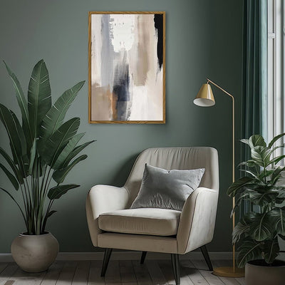 Canvas Wall Art Stretched Over Wooden Frame with Floating Frame and Earth Tones Abstract Painting CV4153 - Al Rugaib Furniture