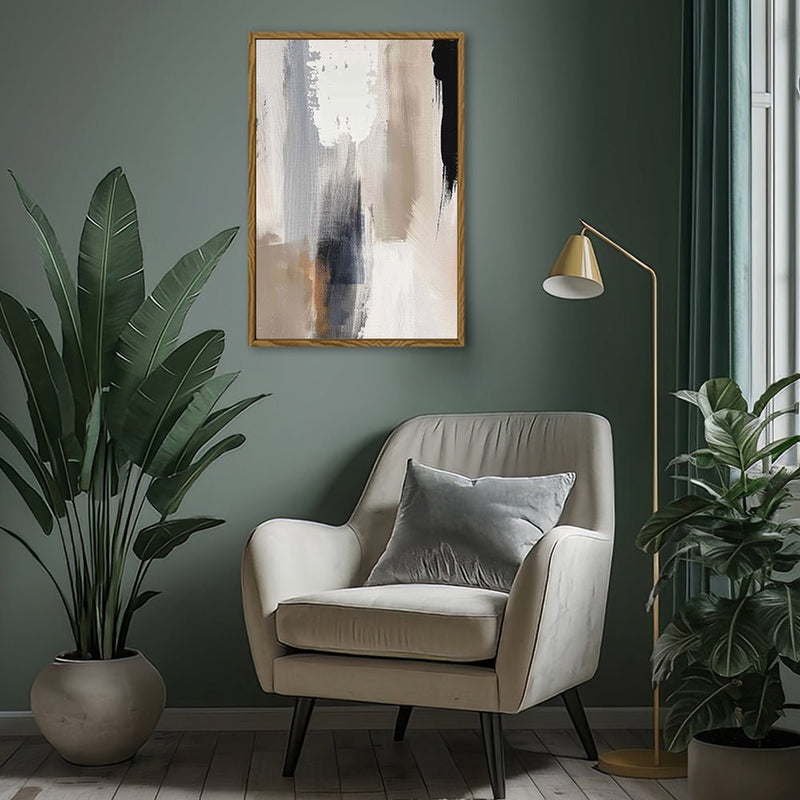 Canvas Wall Art Stretched Over Wooden Frame with Floating Frame and Earth Tones Abstract Painting CV4153 - Al Rugaib Furniture