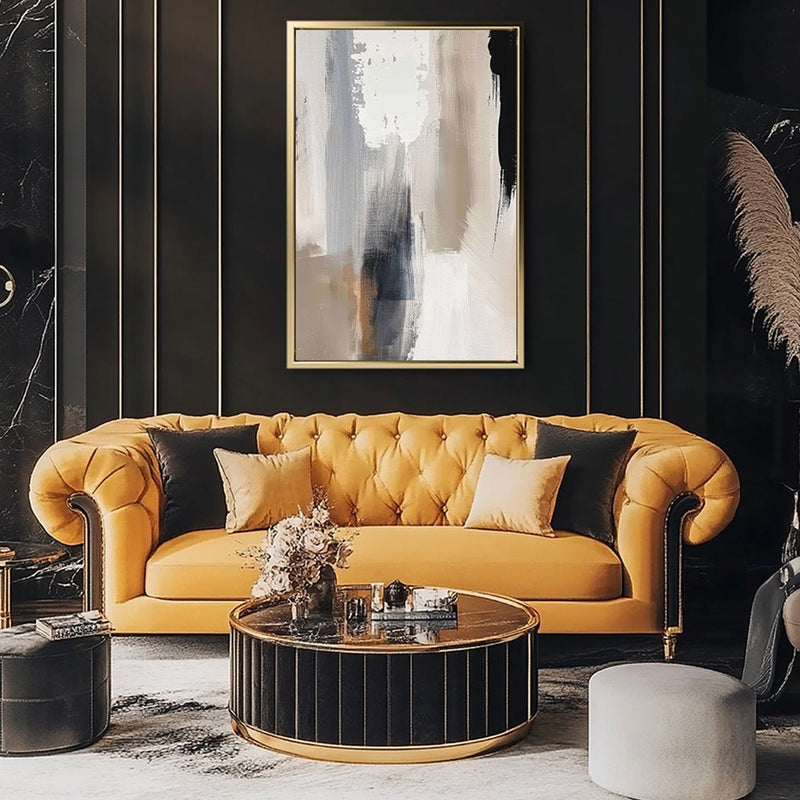 Canvas Wall Art Stretched Over Wooden Frame with Floating Frame and Earth Tones Abstract Painting CV4153 - Al Rugaib Furniture