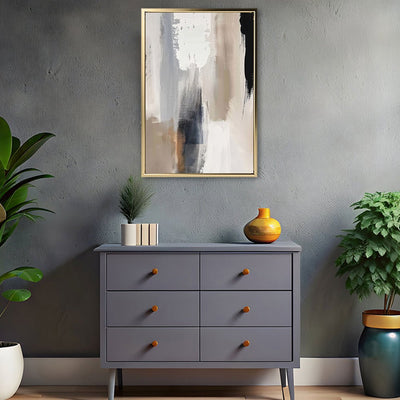 Canvas Wall Art Stretched Over Wooden Frame with Floating Frame and Earth Tones Abstract Painting CV4153 - Al Rugaib Furniture