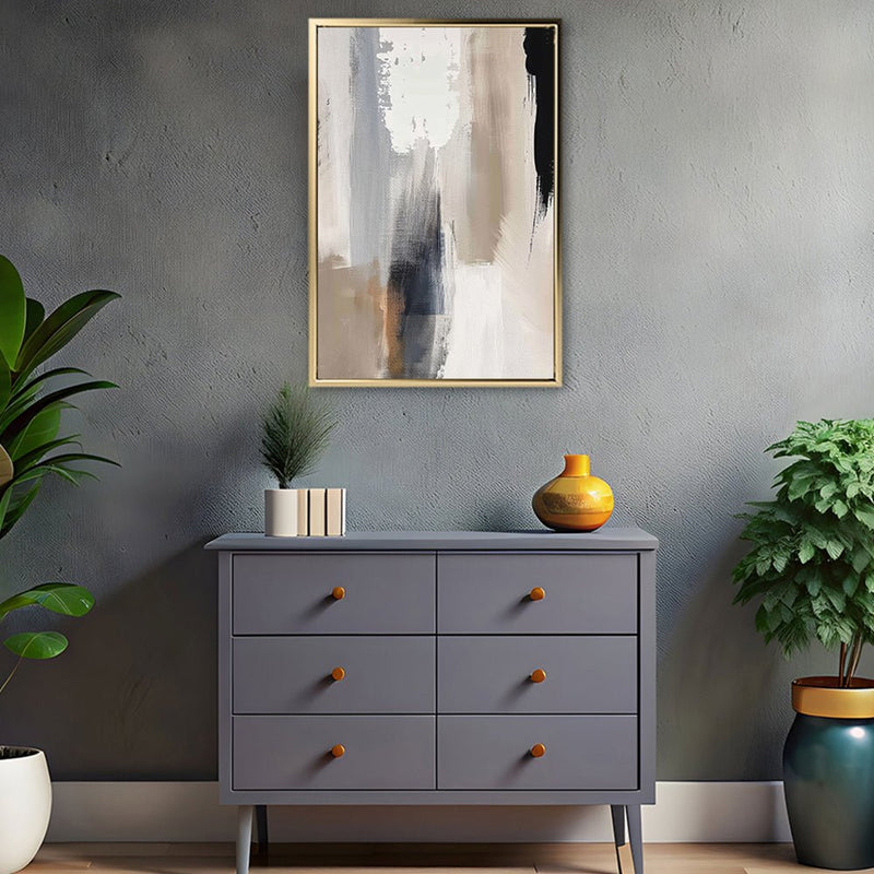 Canvas Wall Art Stretched Over Wooden Frame with Floating Frame and Earth Tones Abstract Painting CV4153 - Al Rugaib Furniture