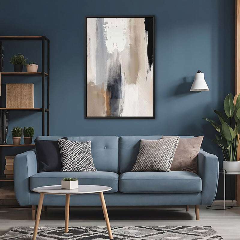 Canvas Wall Art Stretched Over Wooden Frame with Floating Frame and Earth Tones Abstract Painting CV4153 - Al Rugaib Furniture