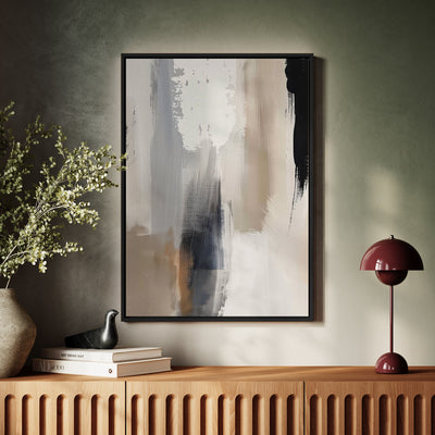 Canvas Wall Art Stretched Over Wooden Frame with Floating Frame and Earth Tones Abstract Painting CV4153 - Al Rugaib Furniture
