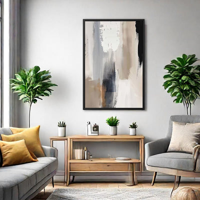 Canvas Wall Art Stretched Over Wooden Frame with Floating Frame and Earth Tones Abstract Painting CV4153 - Al Rugaib Furniture