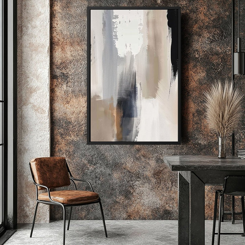 Canvas Wall Art Stretched Over Wooden Frame with Floating Frame and Earth Tones Abstract Painting CV4153 - Al Rugaib Furniture