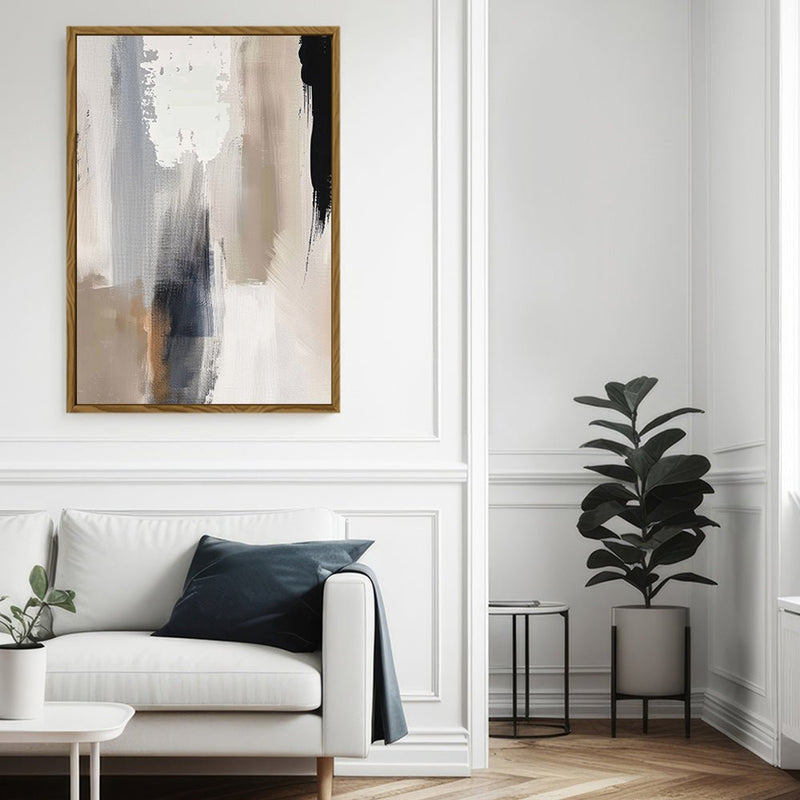 Canvas Wall Art Stretched Over Wooden Frame with Floating Frame and Earth Tones Abstract Painting CV4153 - Al Rugaib Furniture