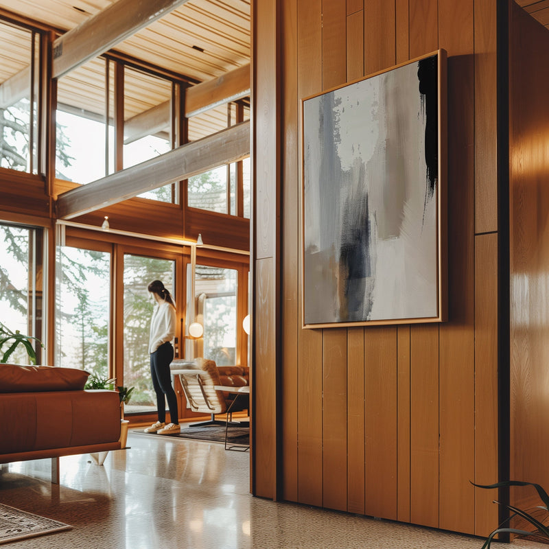 Canvas Wall Art Stretched Over Wooden Frame with Floating Frame and Earth Tones Abstract Painting CV4153 - Al Rugaib Furniture