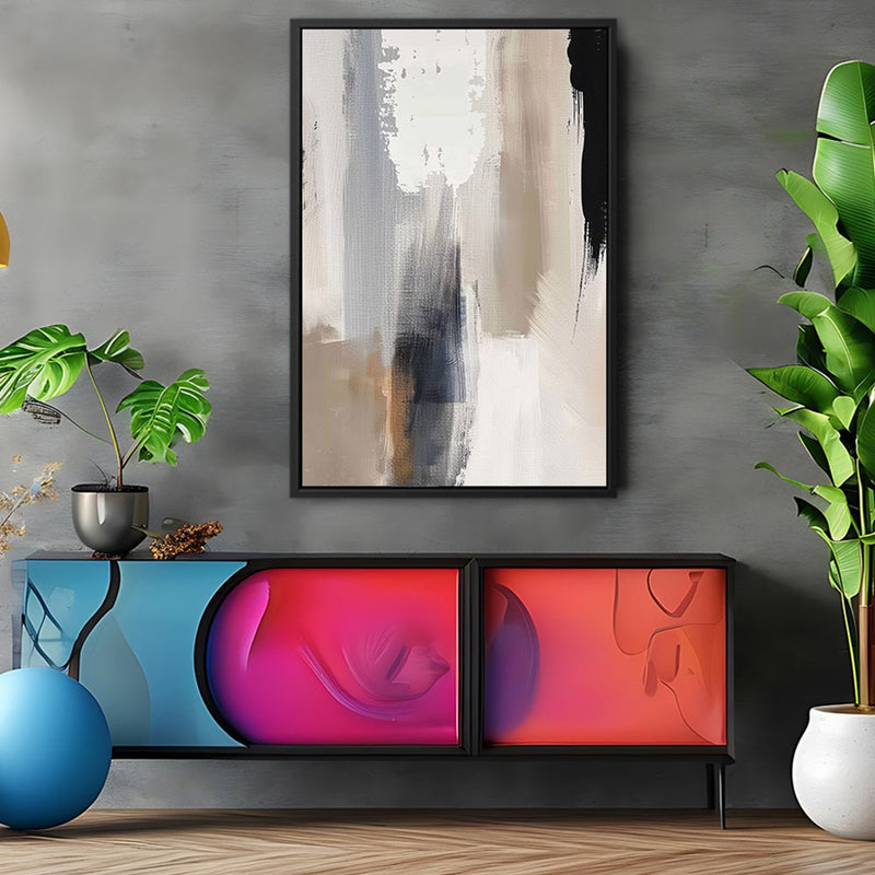 Canvas Wall Art Stretched Over Wooden Frame with Floating Frame and Earth Tones Abstract Painting CV4153 - Al Rugaib Furniture