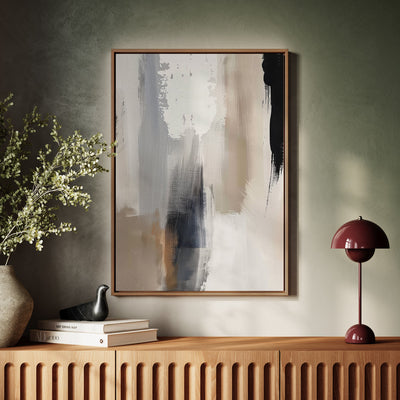 Canvas Wall Art Stretched Over Wooden Frame with Floating Frame and Earth Tones Abstract Painting CV4153 - Al Rugaib Furniture