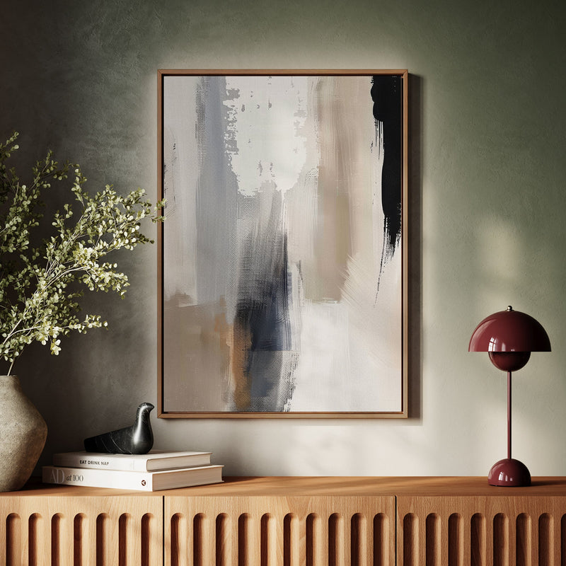 Canvas Wall Art Stretched Over Wooden Frame with Floating Frame and Earth Tones Abstract Painting CV4153 - Al Rugaib Furniture