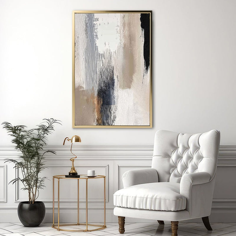 Canvas Wall Art Stretched Over Wooden Frame with Floating Frame and Earth Tones Abstract Painting CV4153 - Al Rugaib Furniture