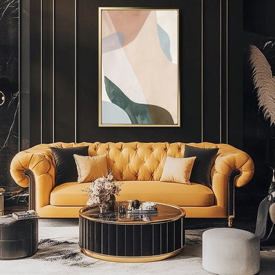 Canvas Wall Art Stretched Over Wooden Frame with Floating Frame and Earth Tones Abstract Painting CV4154 - Al Rugaib Furniture