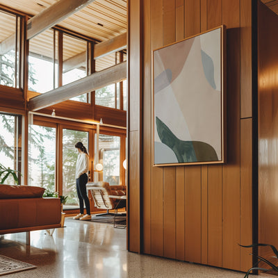 Canvas Wall Art Stretched Over Wooden Frame with Floating Frame and Earth Tones Abstract Painting CV4154 - Al Rugaib Furniture