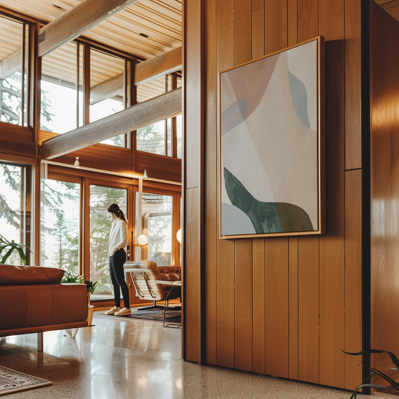 Canvas Wall Art Stretched Over Wooden Frame with Floating Frame and Earth Tones Abstract Painting CV4154 - Al Rugaib Furniture