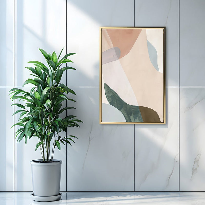 Canvas Wall Art Stretched Over Wooden Frame with Floating Frame and Earth Tones Abstract Painting CV4154 - Al Rugaib Furniture