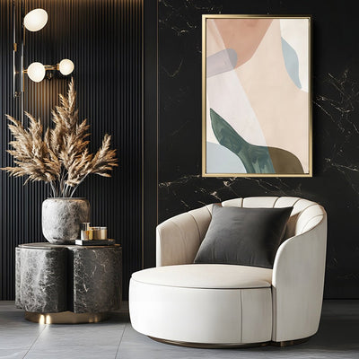 Canvas Wall Art Stretched Over Wooden Frame with Floating Frame and Earth Tones Abstract Painting CV4154 - Al Rugaib Furniture