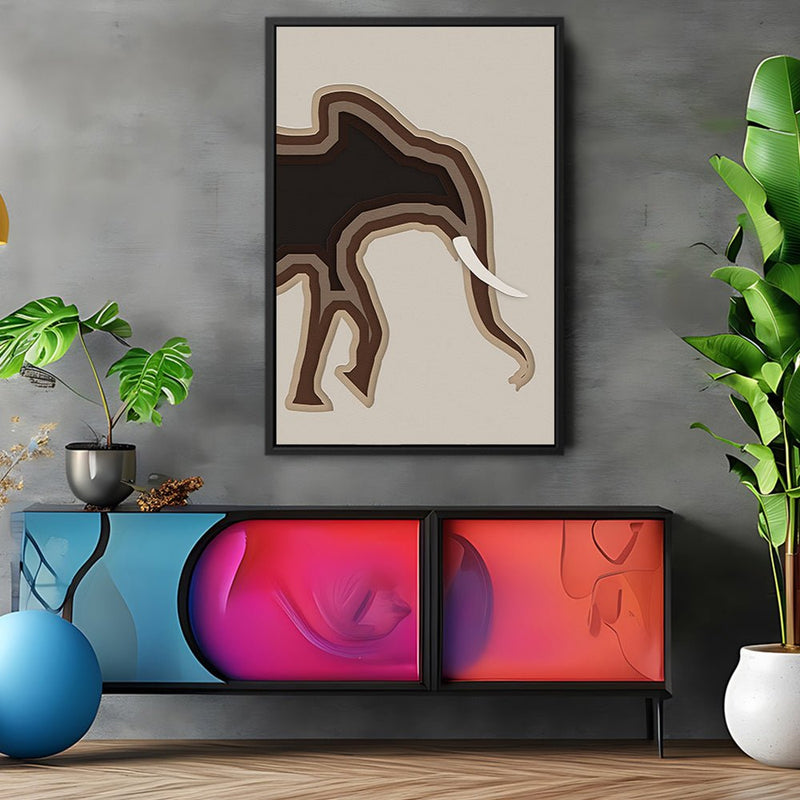 Canvas Wall Art Stretched Over Wooden Frame with Floating Frame and Elephant Abstract Painting CV4155 - Al Rugaib Furniture