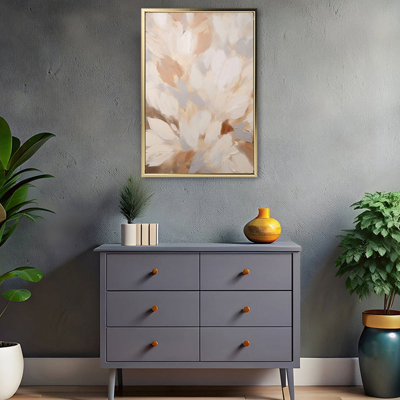 Canvas Wall Art Stretched Over Wooden Frame with Floating Frame and Floral Design Painting CV4156 - Al Rugaib Furniture