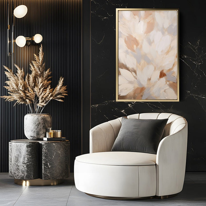 Canvas Wall Art Stretched Over Wooden Frame with Floating Frame and Floral Design Painting CV4156 - Al Rugaib Furniture