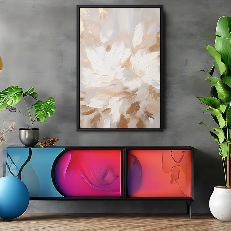 Canvas Wall Art Stretched Over Wooden Frame with Floating Frame and Floral Pattern Painting CV4157 - Al Rugaib Furniture