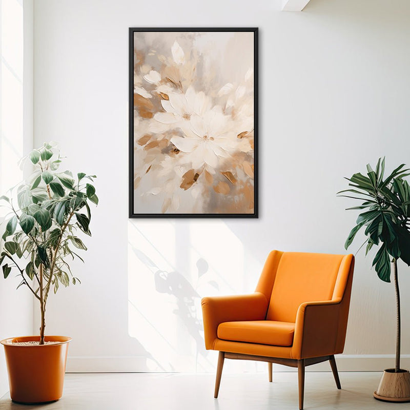 Canvas Wall Art Stretched Over Wooden Frame with Floating Frame and Flowers Painting CV4158 - Al Rugaib Furniture