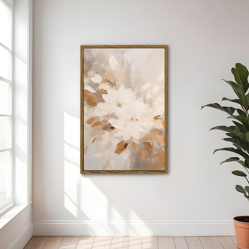 Canvas Wall Art Stretched Over Wooden Frame with Floating Frame and Flowers Painting CV4158 - Al Rugaib Furniture