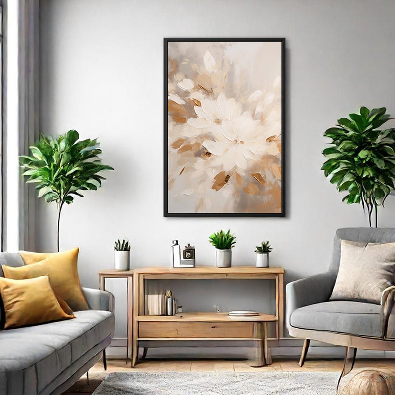 Canvas Wall Art Stretched Over Wooden Frame with Floating Frame and Flowers Painting CV4158 - Al Rugaib Furniture