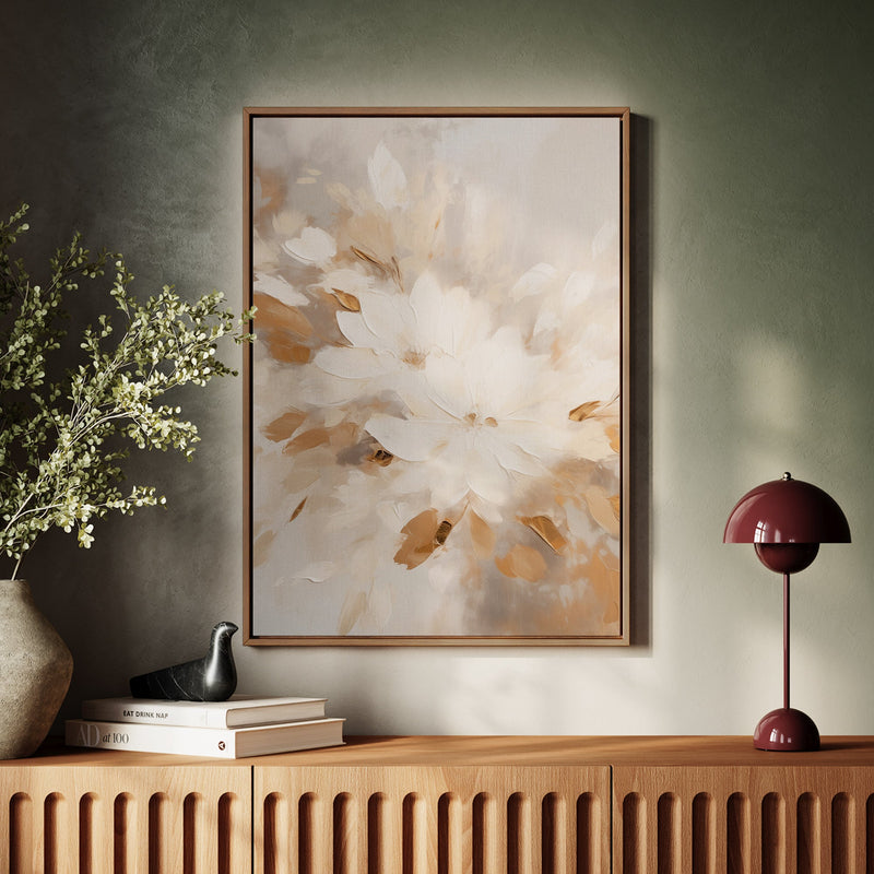 Canvas Wall Art Stretched Over Wooden Frame with Floating Frame and Flowers Painting CV4158 - Al Rugaib Furniture