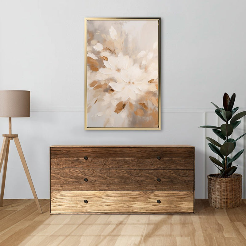 Canvas Wall Art Stretched Over Wooden Frame with Floating Frame and Flowers Painting CV4158 - Al Rugaib Furniture
