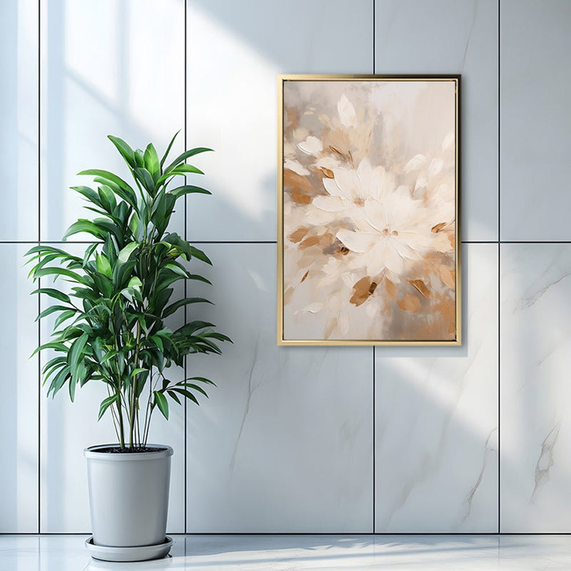 Canvas Wall Art Stretched Over Wooden Frame with Floating Frame and Flowers Painting CV4158 - Al Rugaib Furniture