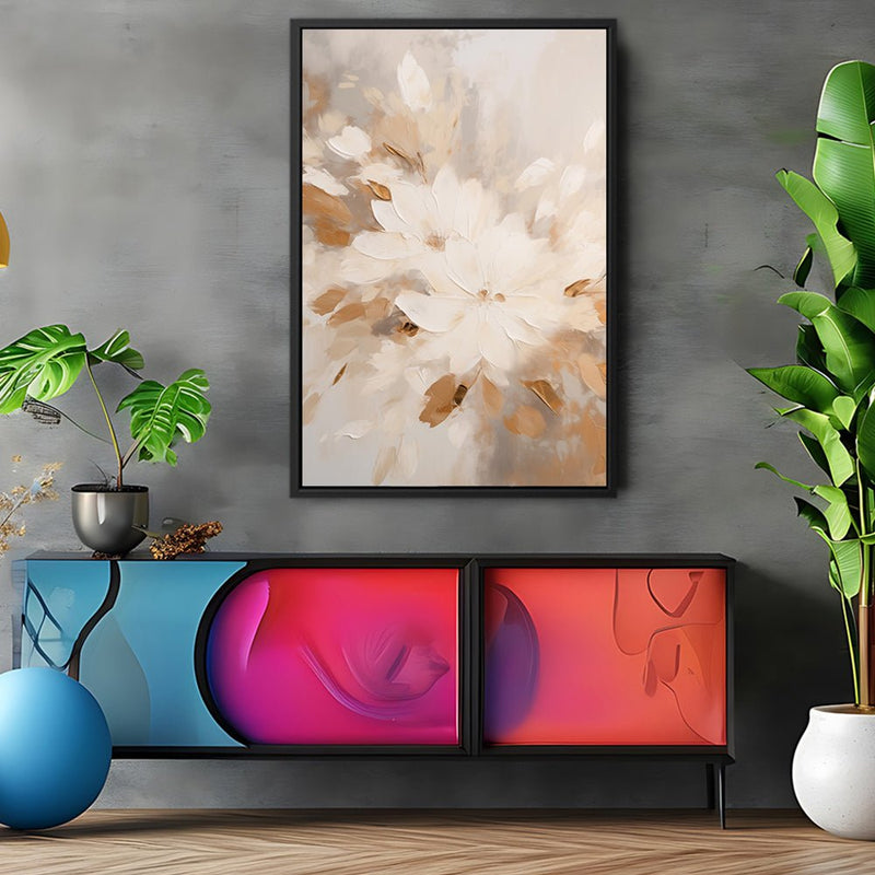 Canvas Wall Art Stretched Over Wooden Frame with Floating Frame and Flowers Painting CV4158 - Al Rugaib Furniture