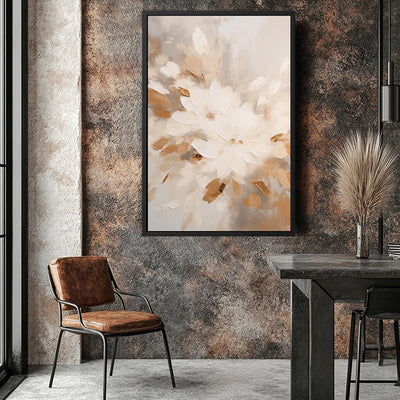 Canvas Wall Art Stretched Over Wooden Frame with Floating Frame and Flowers Painting CV4158 - Al Rugaib Furniture