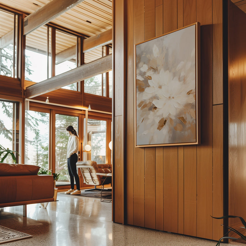 Canvas Wall Art Stretched Over Wooden Frame with Floating Frame and Flowers Painting CV4158 - Al Rugaib Furniture