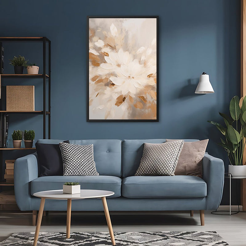 Canvas Wall Art Stretched Over Wooden Frame with Floating Frame and Flowers Painting CV4158 - Al Rugaib Furniture