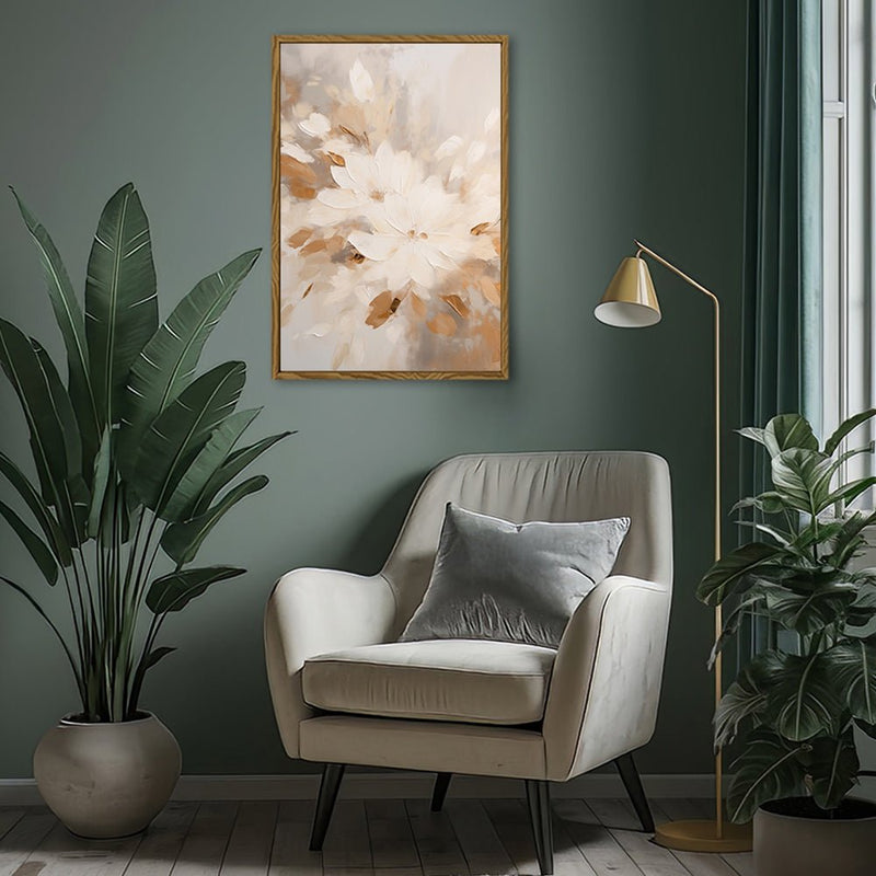 Canvas Wall Art Stretched Over Wooden Frame with Floating Frame and Flowers Painting CV4158 - Al Rugaib Furniture