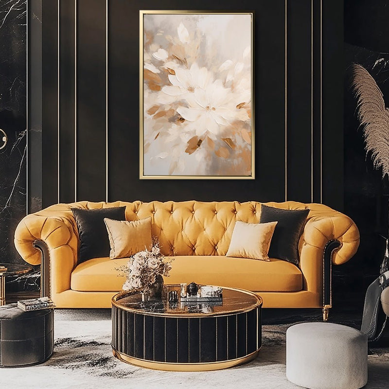 Canvas Wall Art Stretched Over Wooden Frame with Floating Frame and Flowers Painting CV4158 - Al Rugaib Furniture