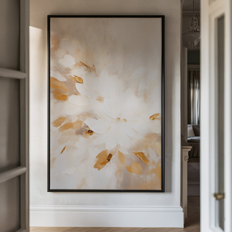 Canvas Wall Art Stretched Over Wooden Frame with Floating Frame and Flowers Painting CV4158 - Al Rugaib Furniture