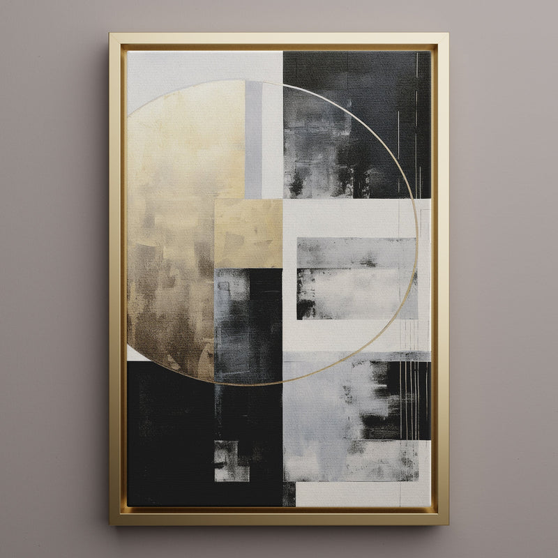 Canvas Wall Art Stretched Over Wooden Frame with Floating Frame and Gold Circle Painting CV4159 - Al Rugaib Furniture
