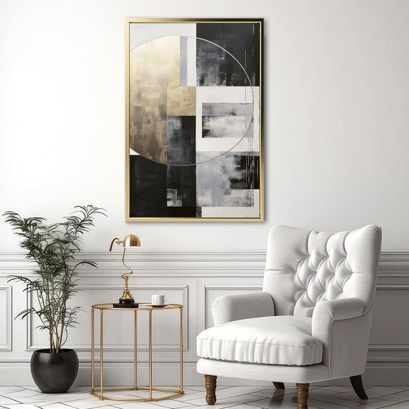 Canvas Wall Art Stretched Over Wooden Frame with Floating Frame and Gold Circle Painting CV4159 - Al Rugaib Furniture